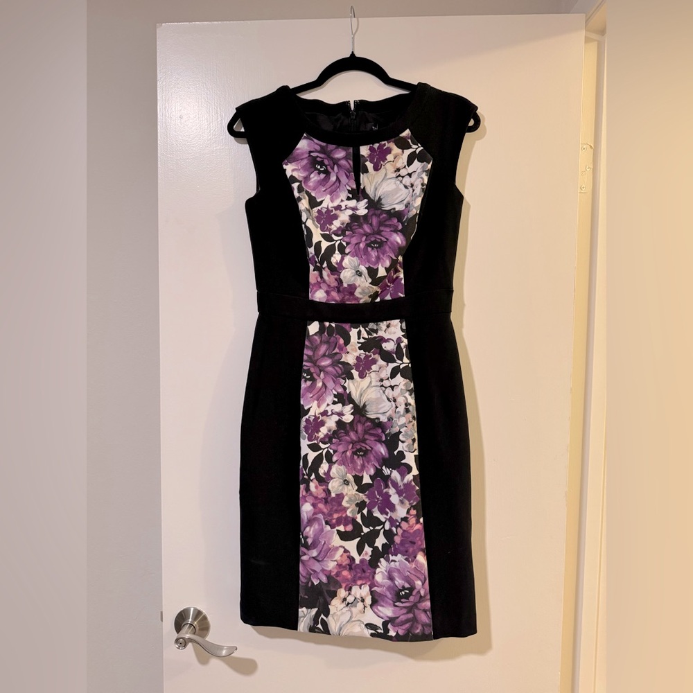 White House Black Market Floral Black and Purple Women's Dress size 4